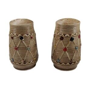 Tilso Barrel Drum Salt Pepper Shakers Hand Painted Ceramic #53/664 Vintage